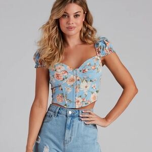 🌙 Windsor Floral Bliss Poplin Corset Top